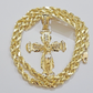 Real 14k Yellow Gold Cross pendant & Rope Chain Necklace 5mm 22" SET Charm Men's