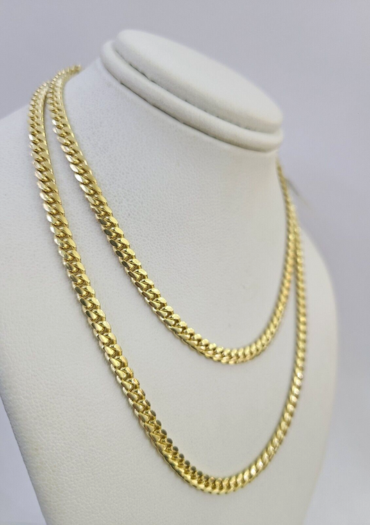 Solid 10k Yellow gold Chain Necklace 22 Inch Miami Cuban Link 4mm Men Women REAL