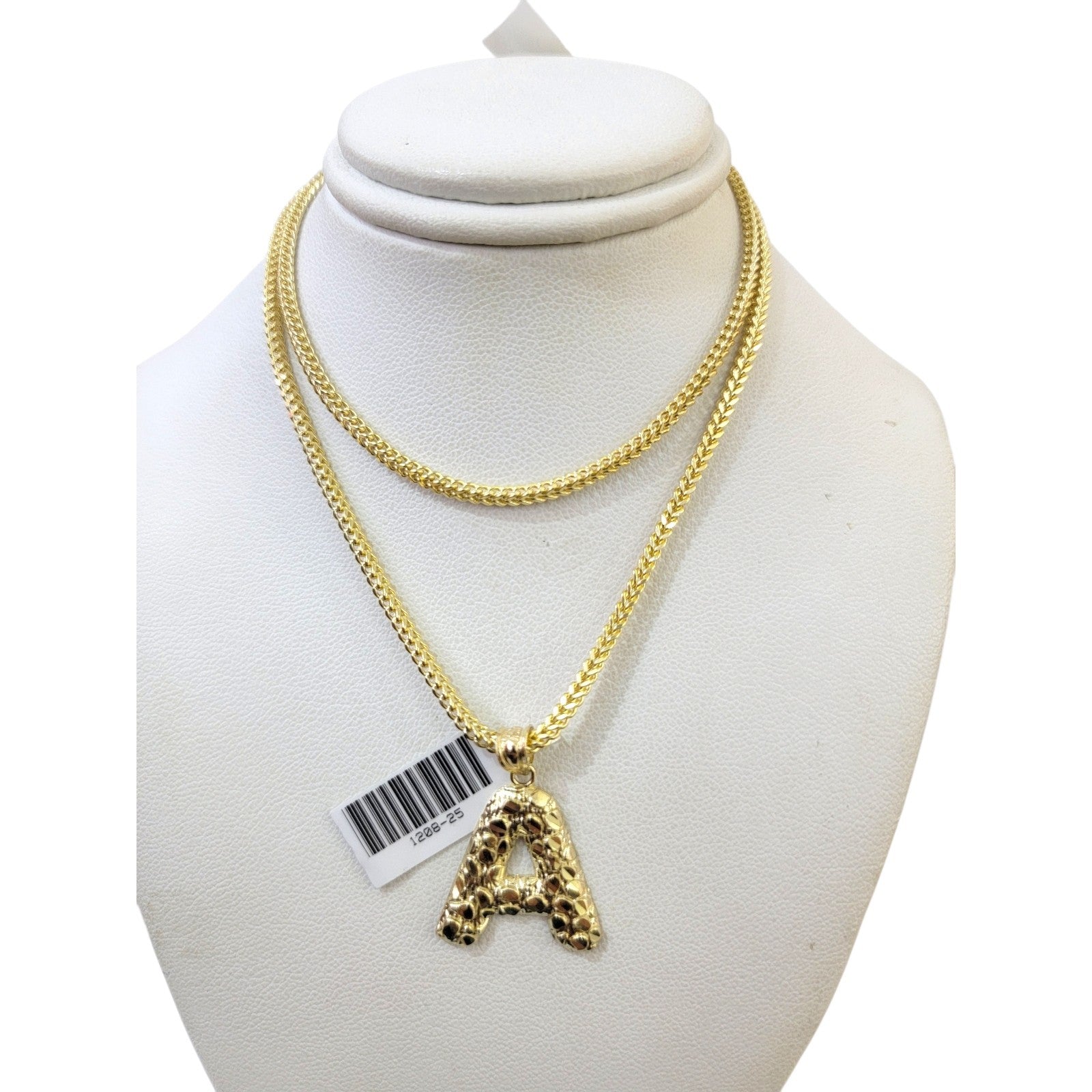 Real 10k Gold A Initial Charm Pendant Franco Chain Necklace SET 2.5mm 16"-26"