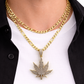 Real 10k Solid Figaro Chain Leaf Diamond Charm Necklace SET 4mm 22" Pendant