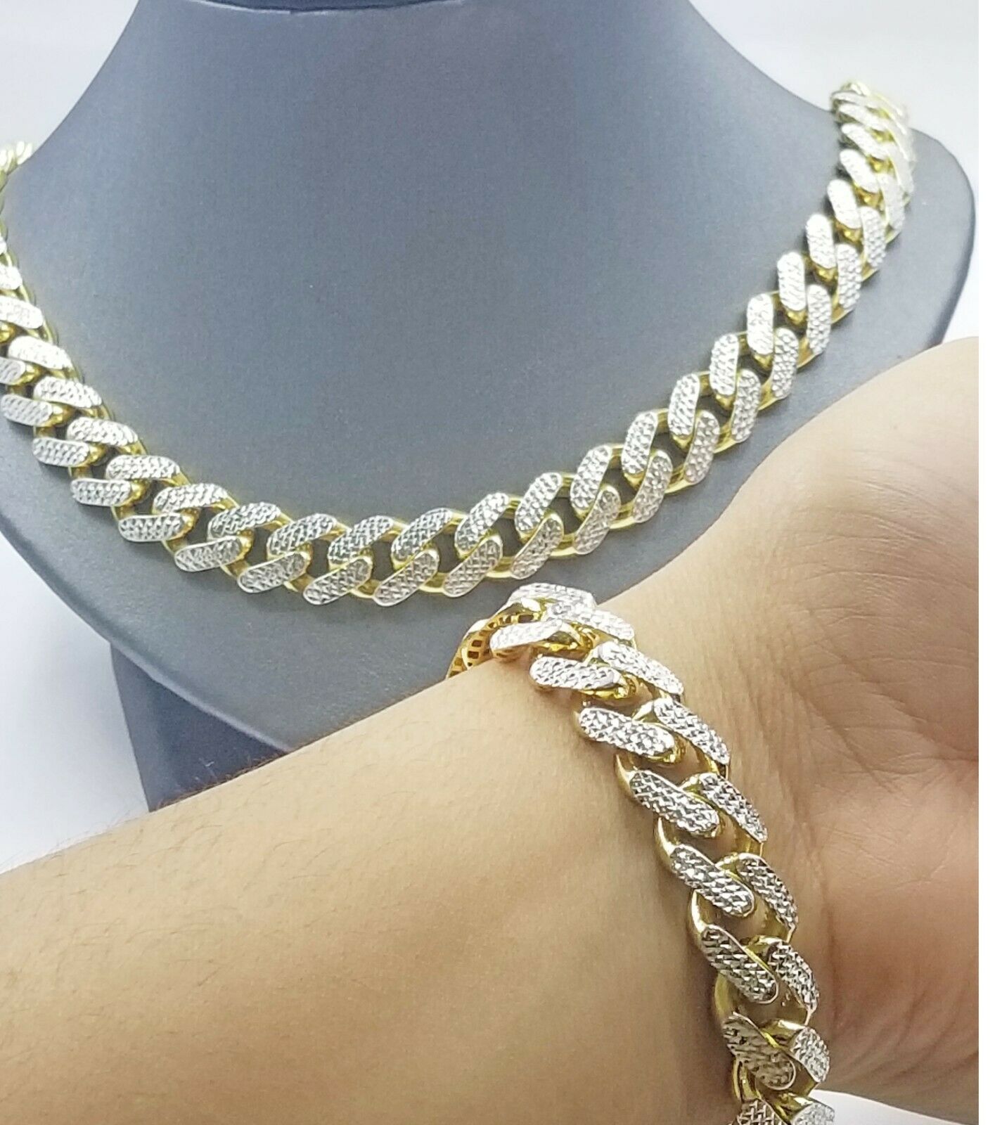 Real 10k Gold Monaco chain`14mm Cuban Link Royal Bracelet Diamond Cut
