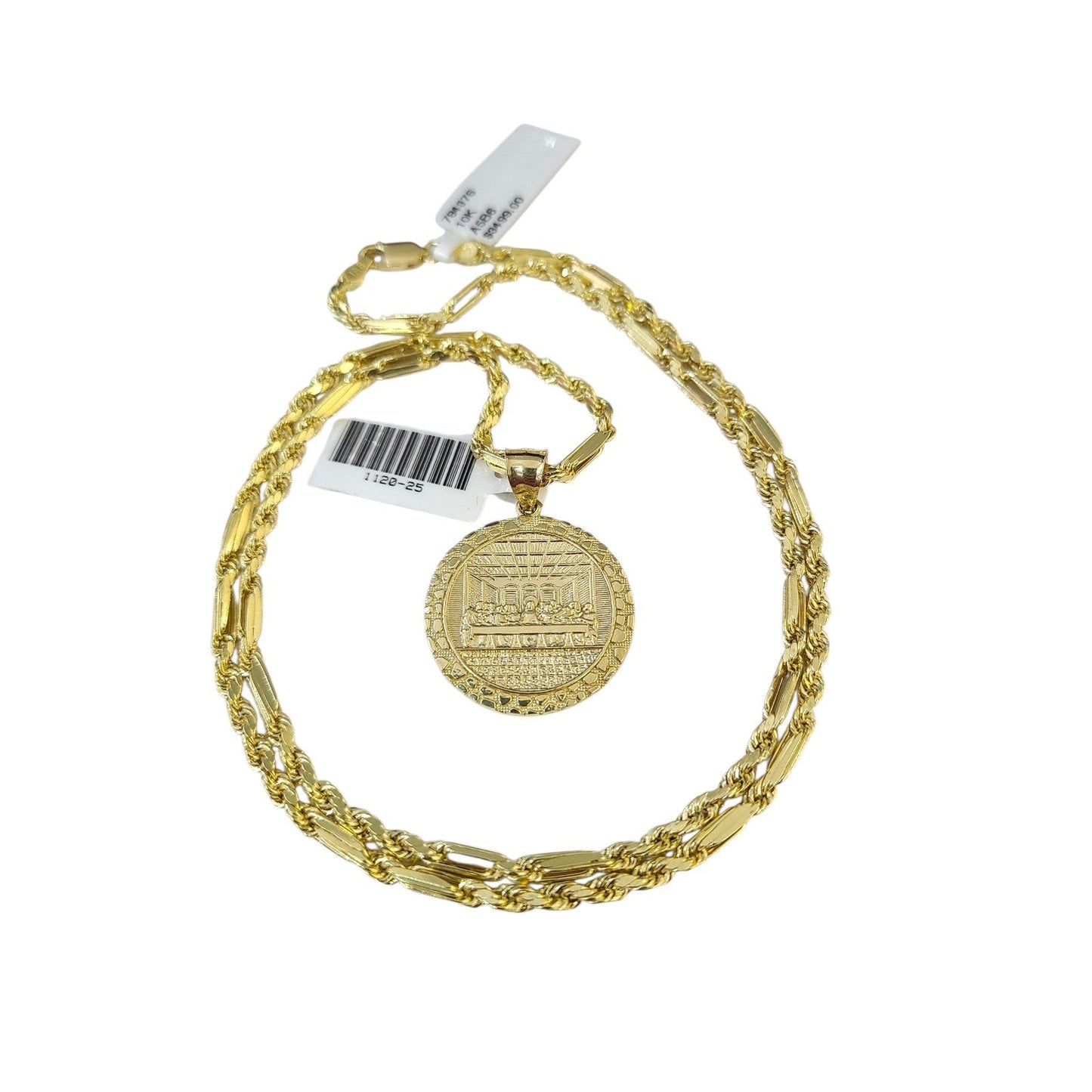 10k Gold Milano Chain Nugget Last Supper Pendant Charm 18"-28" 3mm SET Necklace