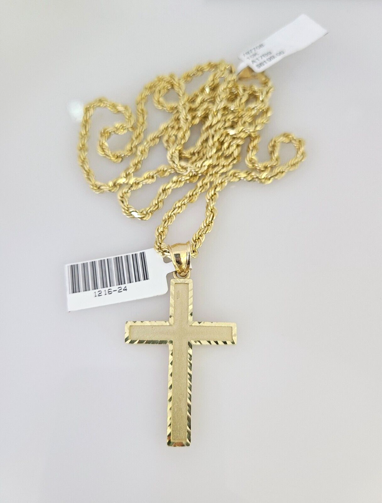 REAL 10k Solid Rope Chain Jesus Cross Charm Pendant 3mm Set 18"-26" in Necklace