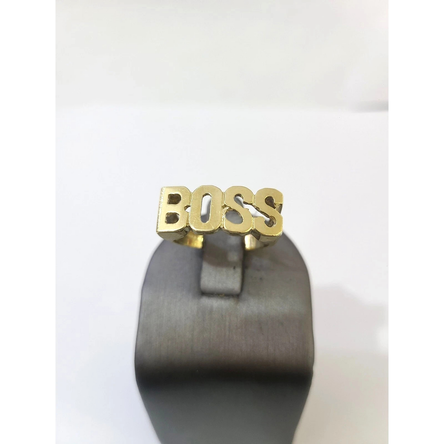 Real 10K Yellow Gold Mens BOSS Ring Letter Bold Statement Pinky Style