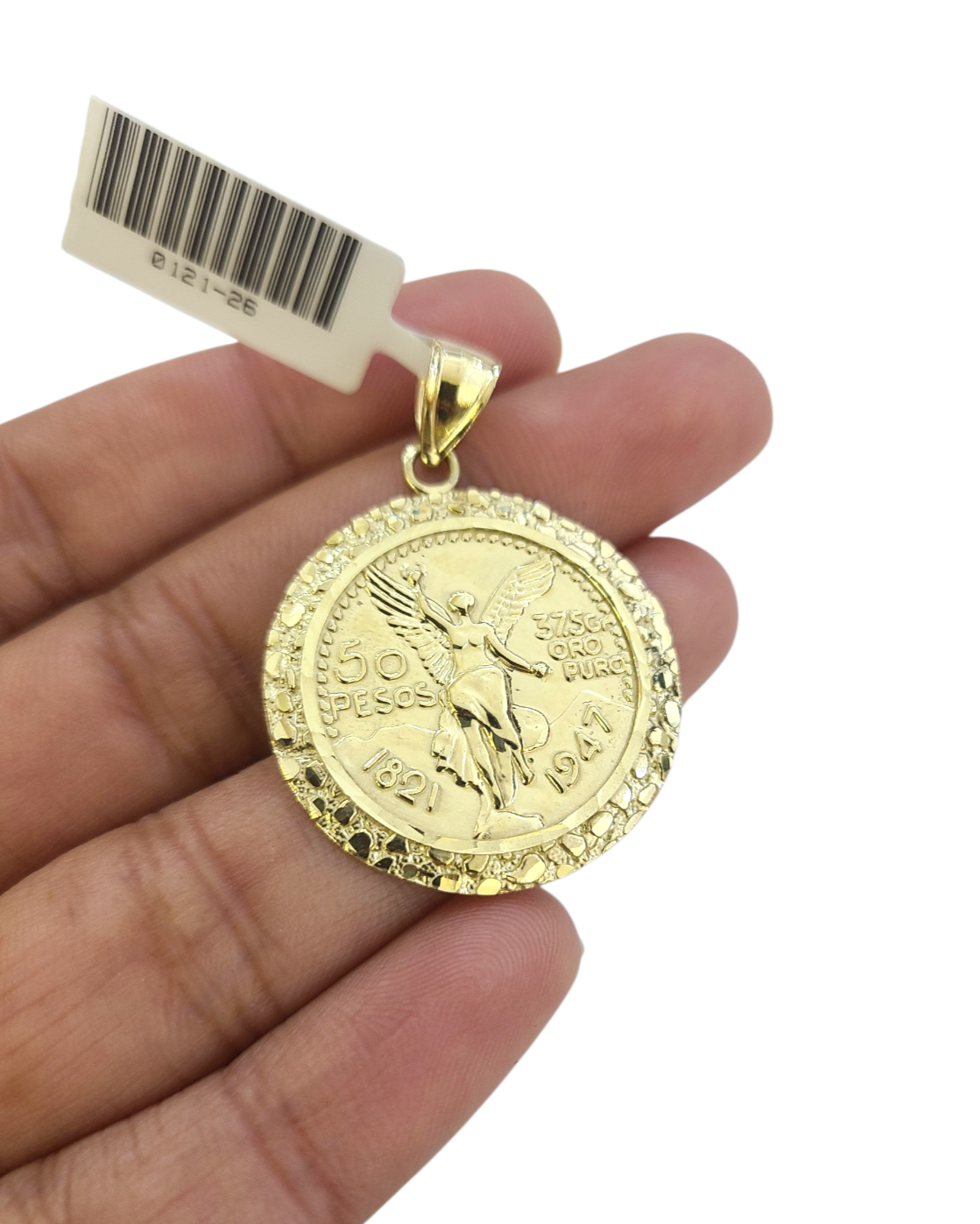 10k Gold Centenario Coin Pendant Charm Nugget Bezel 1.5 inch 50 Pesos 1947