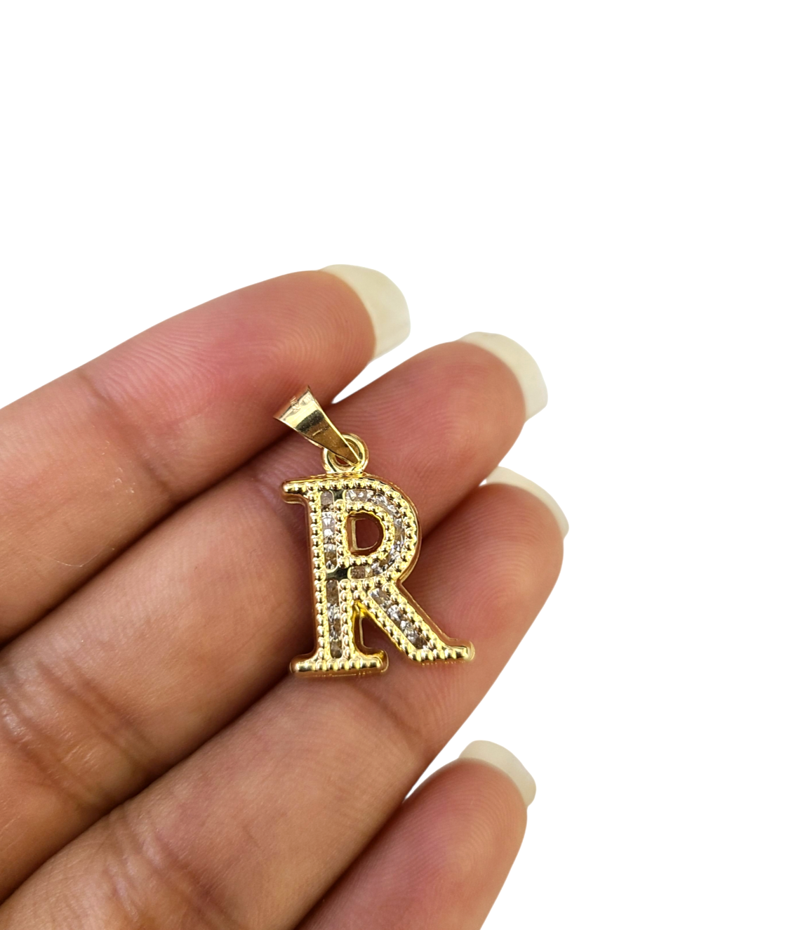 10k Gold Cuban Curb Chain Necklace R Initial Alphabet Pendant Charm 3mm Necklace