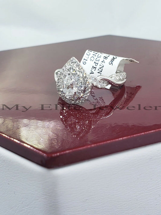 14k White Gold Tear Drop Pear Shaped 1CT Diamond Ladies Ring Wedding Anniversary