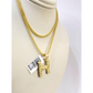 10k Gold Franco Chain H Nugget Initial Charm Pendant Necklace SET 2.5mm 16"-26"