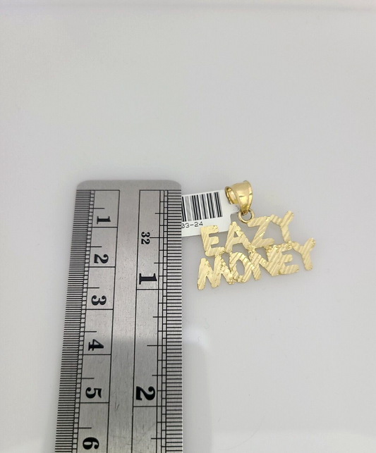 10k Gold Solid Cuban Curb Chain Necklace Eazy Money Pendant Set 3mm 18"-26"