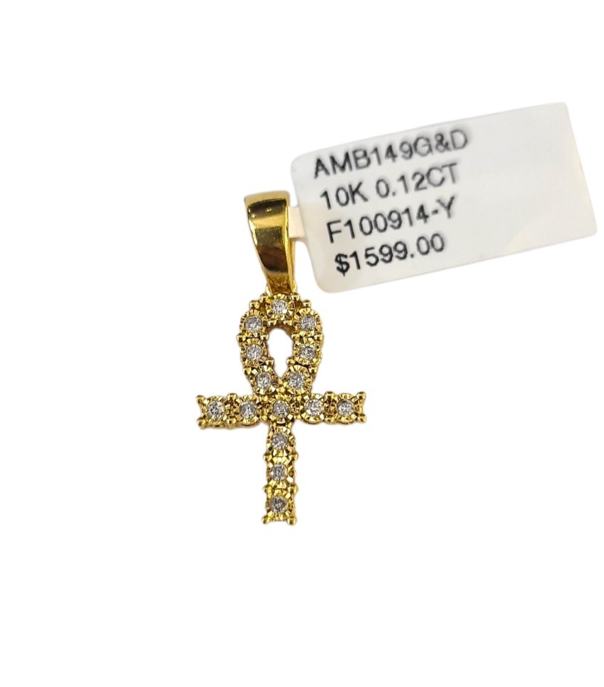 Real 10k Yellow Gold Cross Diamond Charm Pendant 1'' inch Genuine 10kt