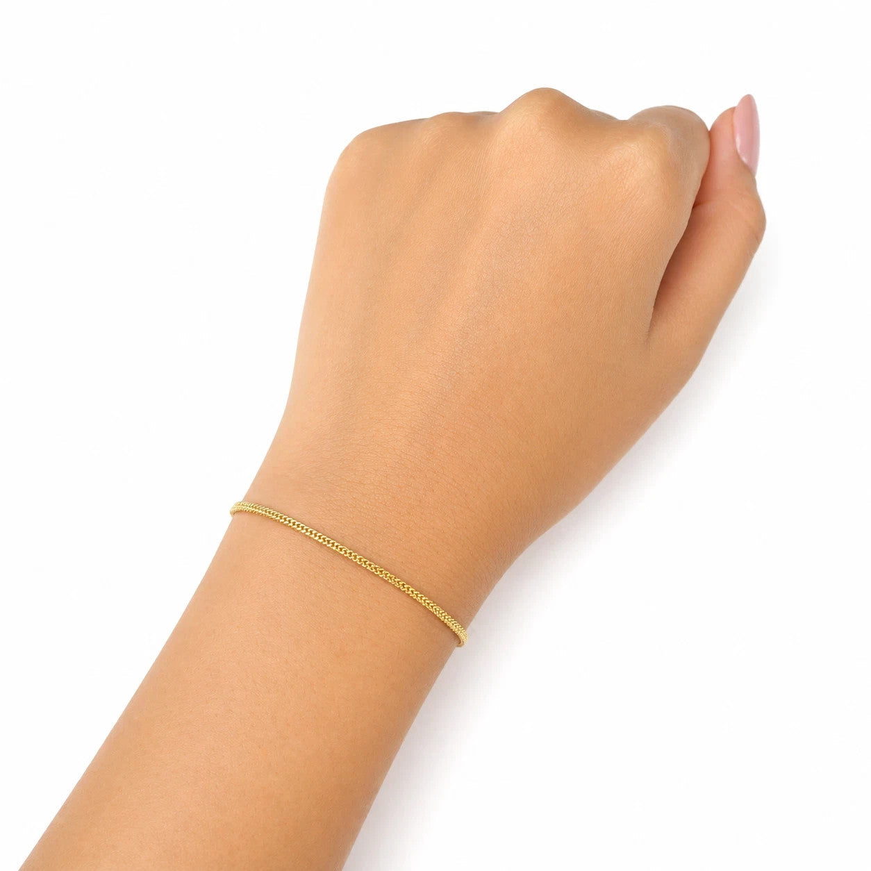18K Yellow Gold Franco Chain Bracelet Real 1mm 8 Inch Ladies Dainty Fine Jewelry