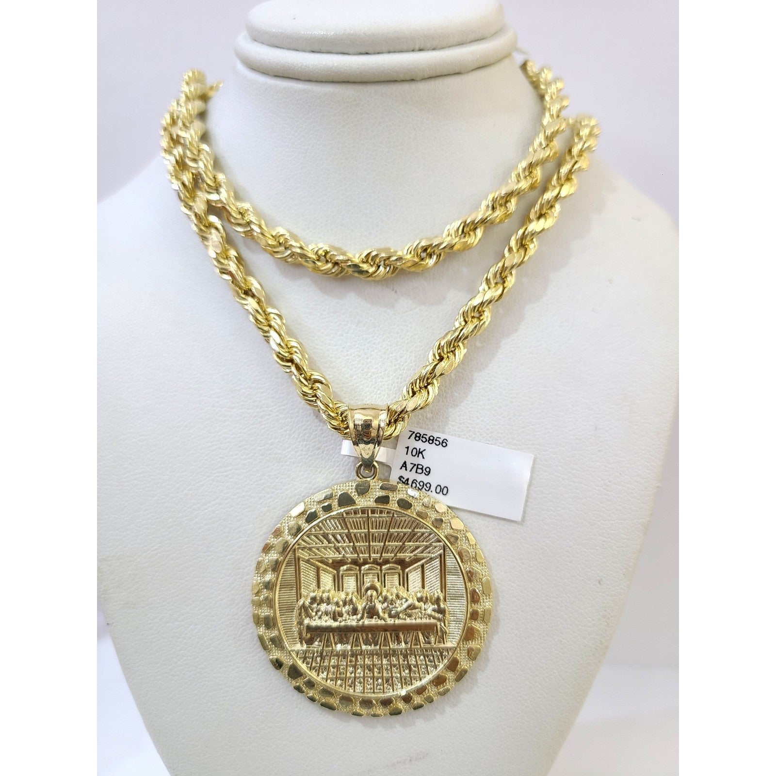 Real 10k Rope Chain Nugget Last Supper Necklace Pendant Set 6mm 20"-28" Gold