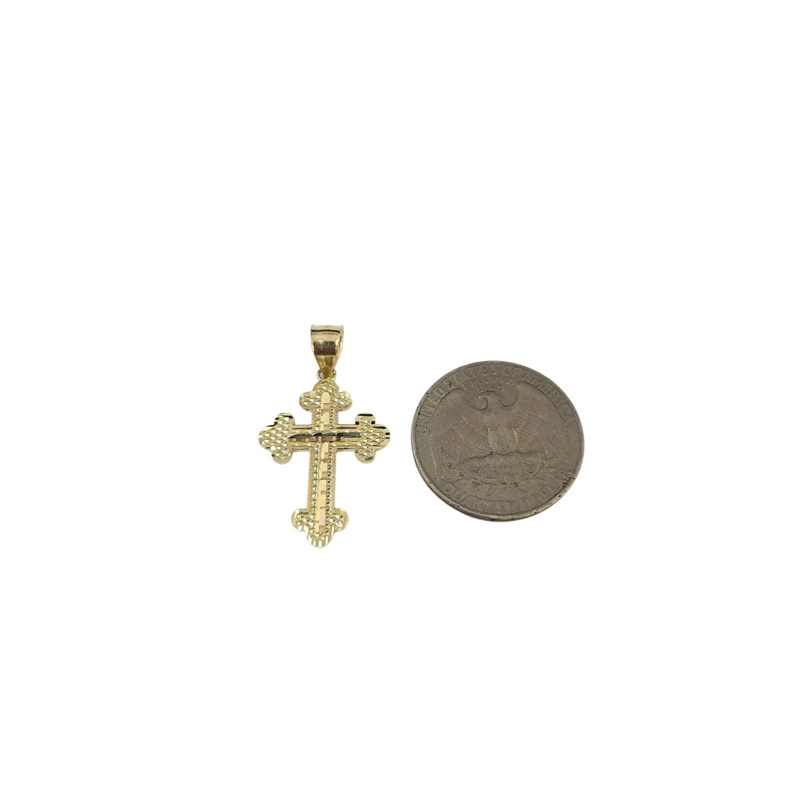 10K Gold 3mm Rope Chain Filigree Cross Pendant Charm Necklace Set 18"-28" Unisex