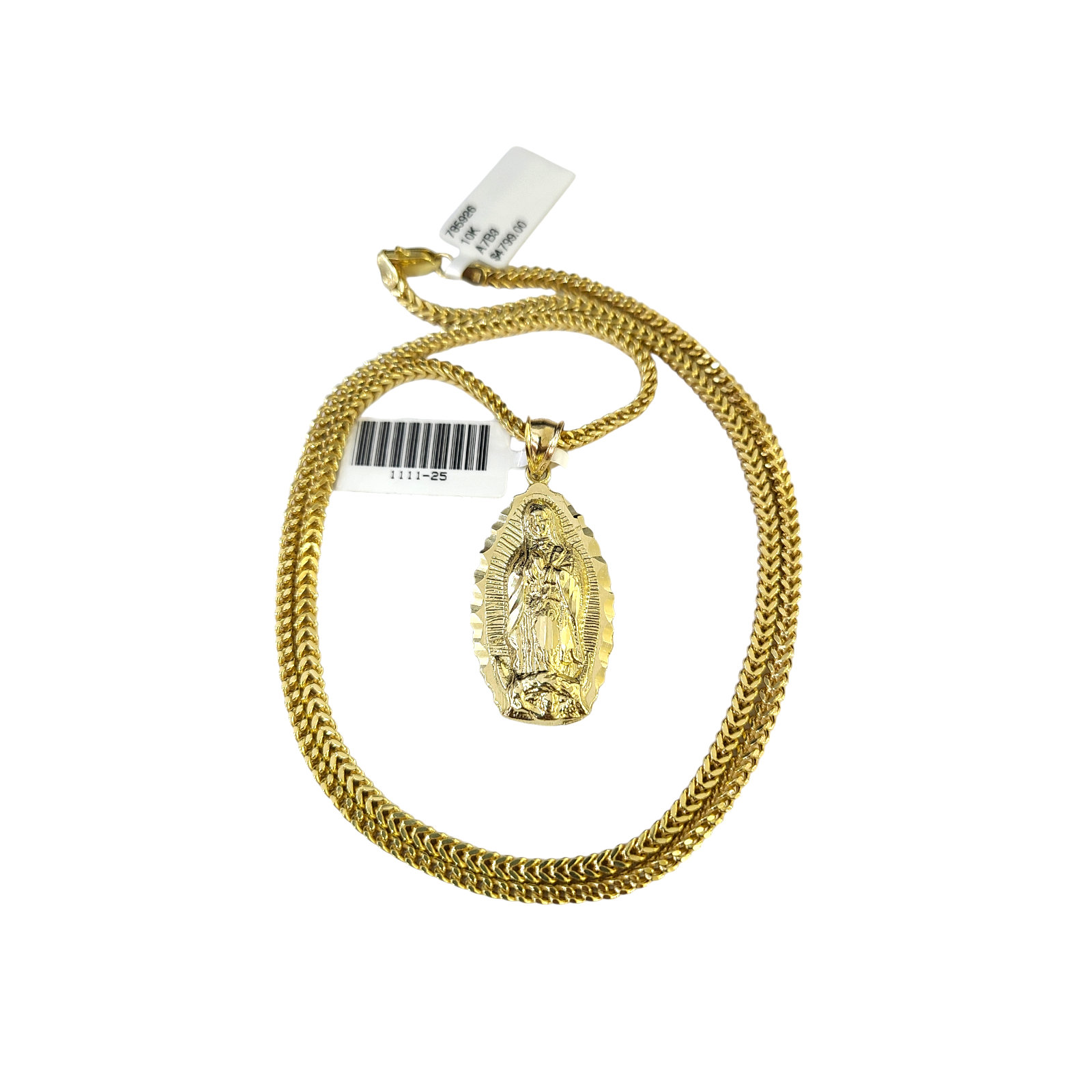 10k Gold Franco Necklace Chain Virgin Mary Charm 2.5mm 18"-26" Pendant SET