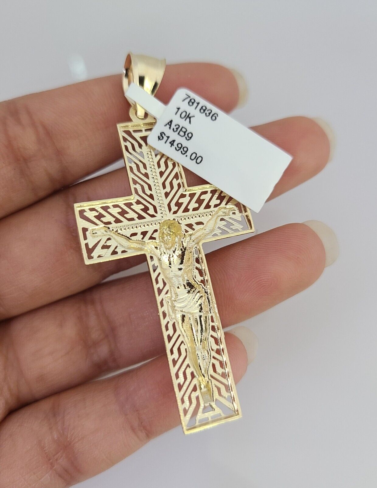Real 10k Gold Byzantine Necklace Jesus Cross Charm SET Chain 20"-30" 4mm