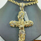 Real 10k Yellow Gold Rope Chain 26" 7mm And Real 10k Jesus Cross