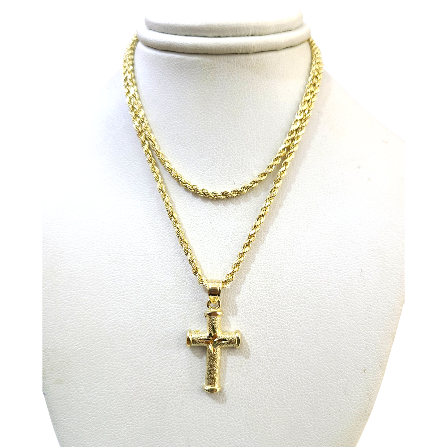 Real Gold 10k Rope Chain Cross Charm Necklace Pendant Set 2mm 16"-26" Gold