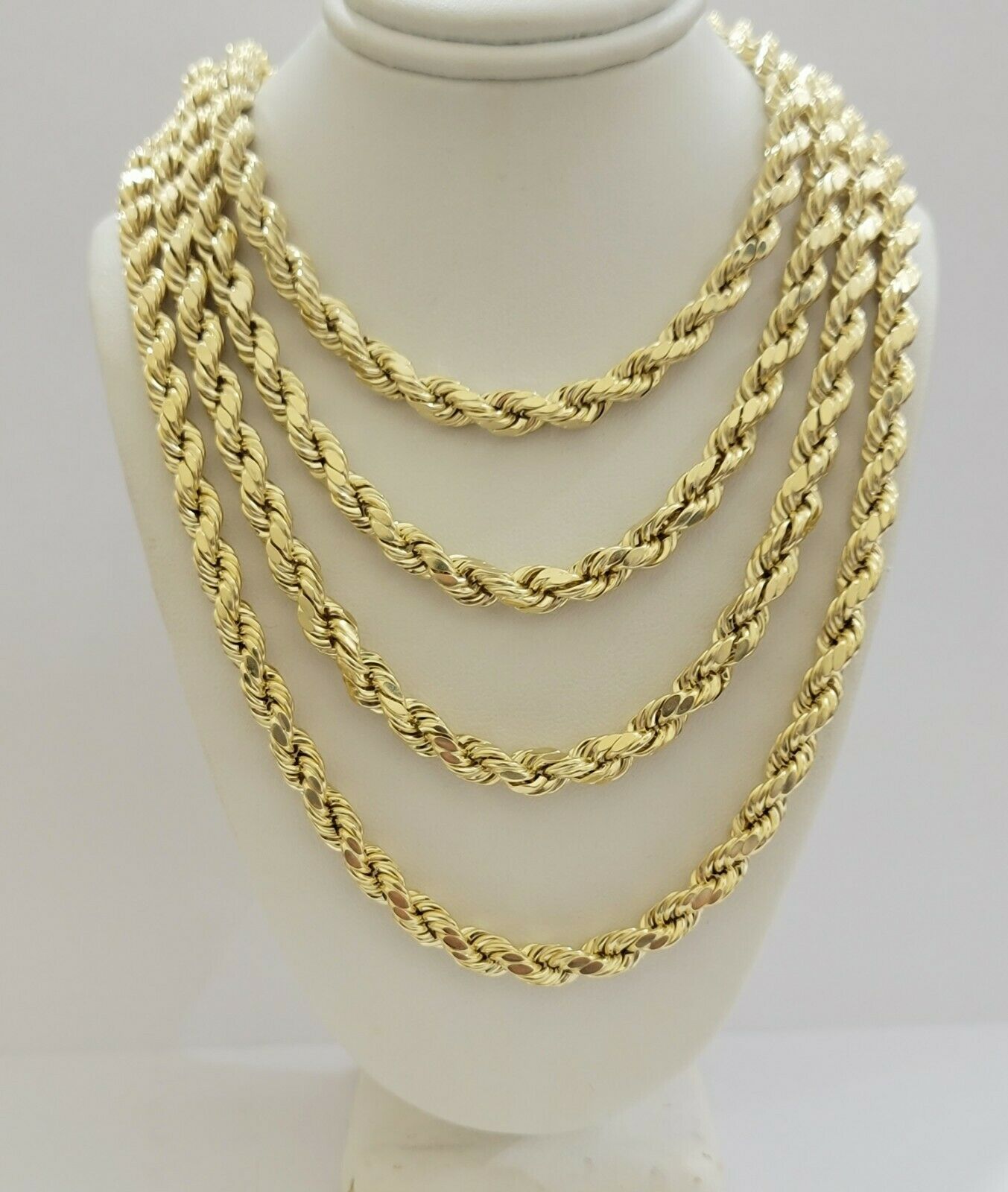 Real 10k Yellow Gold Rope Necklace 7mm Chain 18"-30" Inch Diamond Cut, 10kt MENS