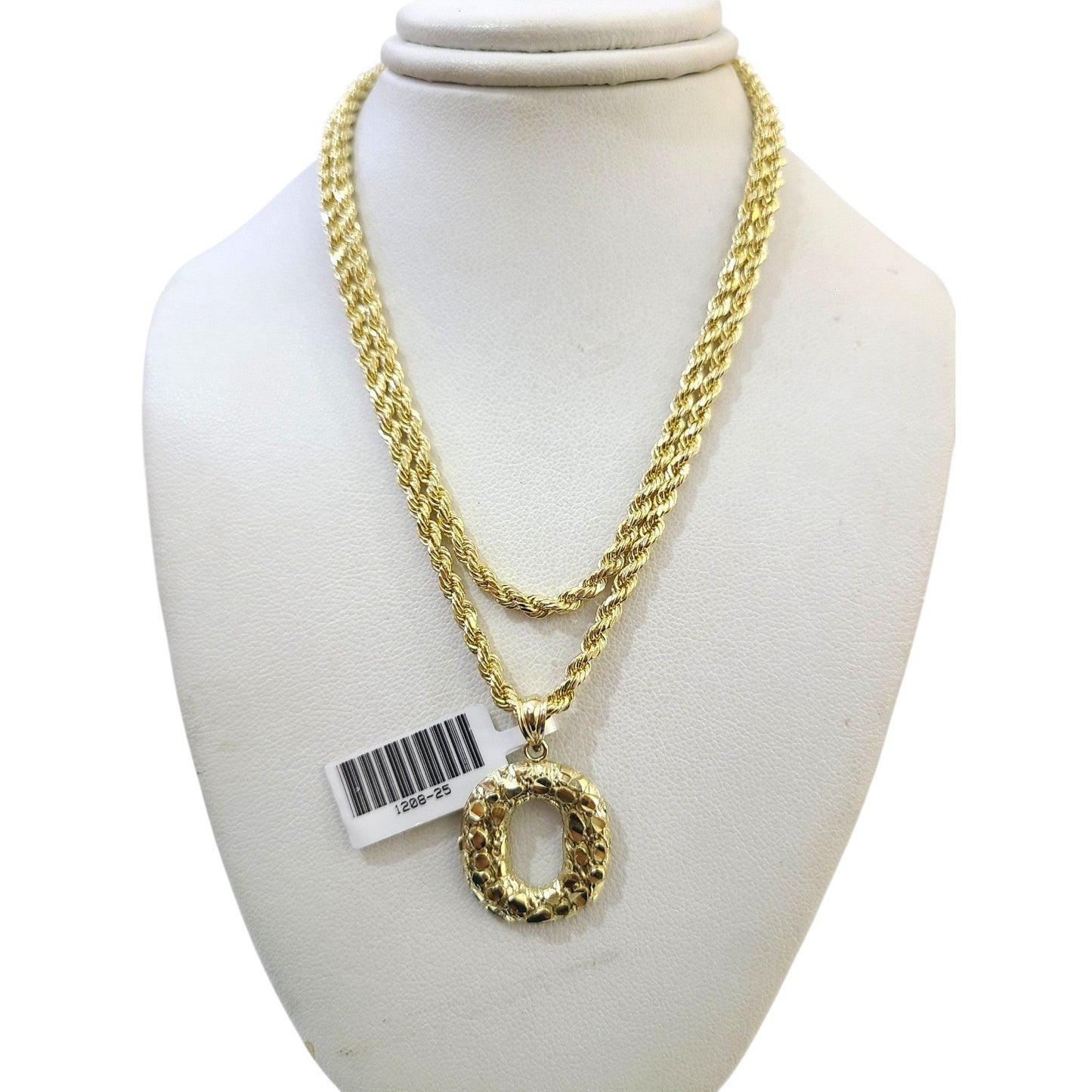 Real 10k Rope Chain O Initial Charm 3mm 18"-28" Necklace Nugget Set Pendant Gold