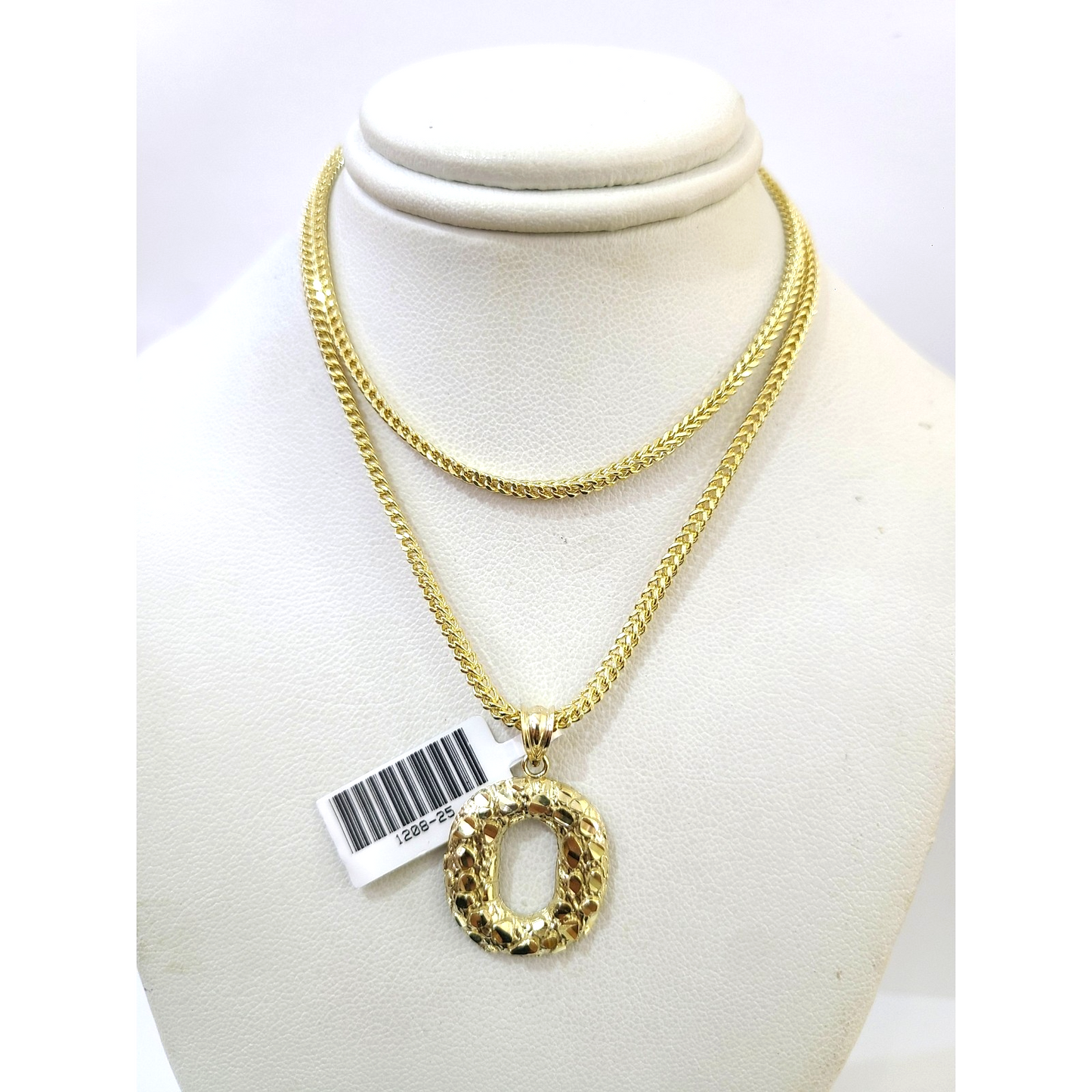 10k Gold Franco Chain O Nugget Initial Charm Pendant Necklace SET 2.5mm 16"-26"