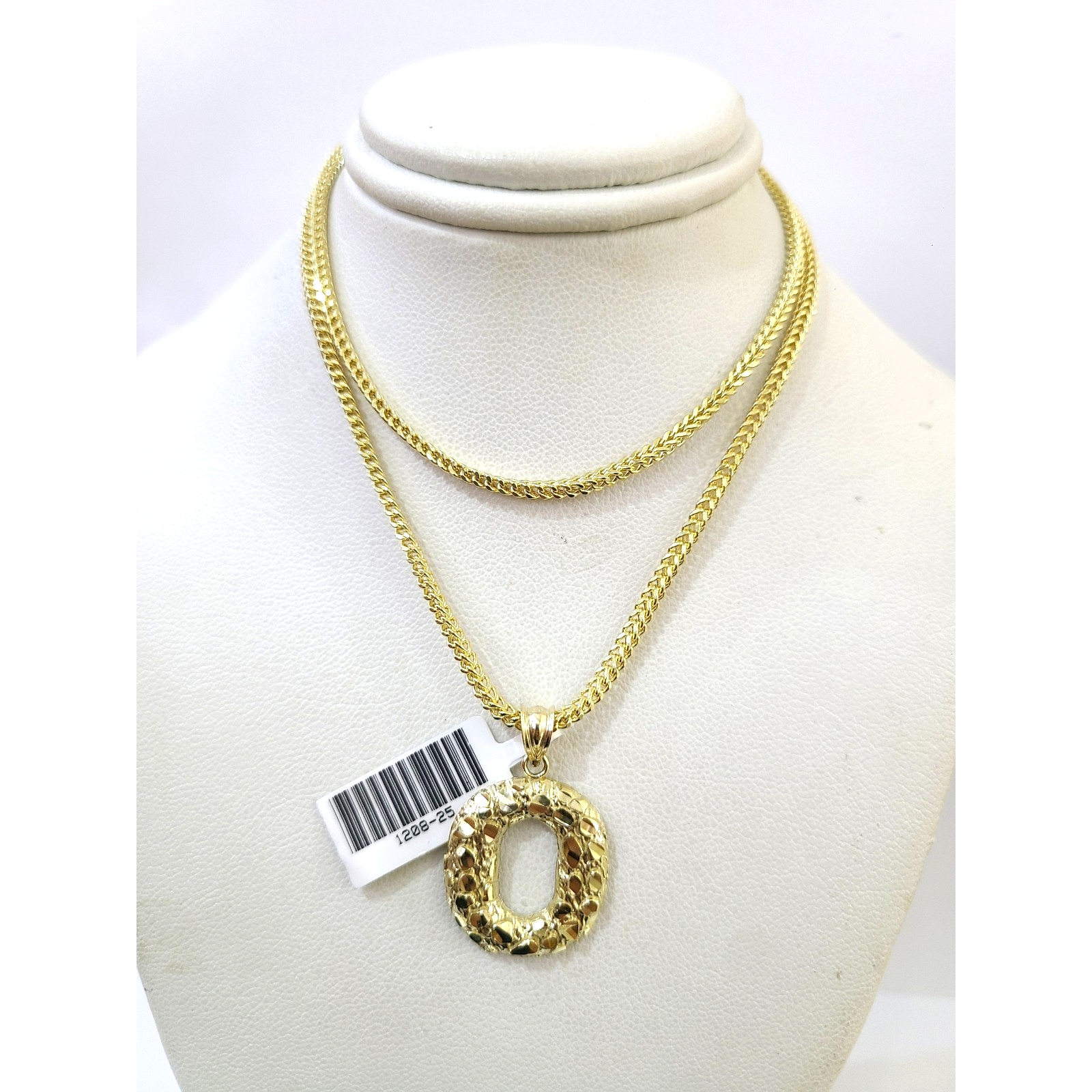 10k Gold Franco Chain O Nugget Initial Charm Pendant Necklace SET 2.5mm 16"-26"