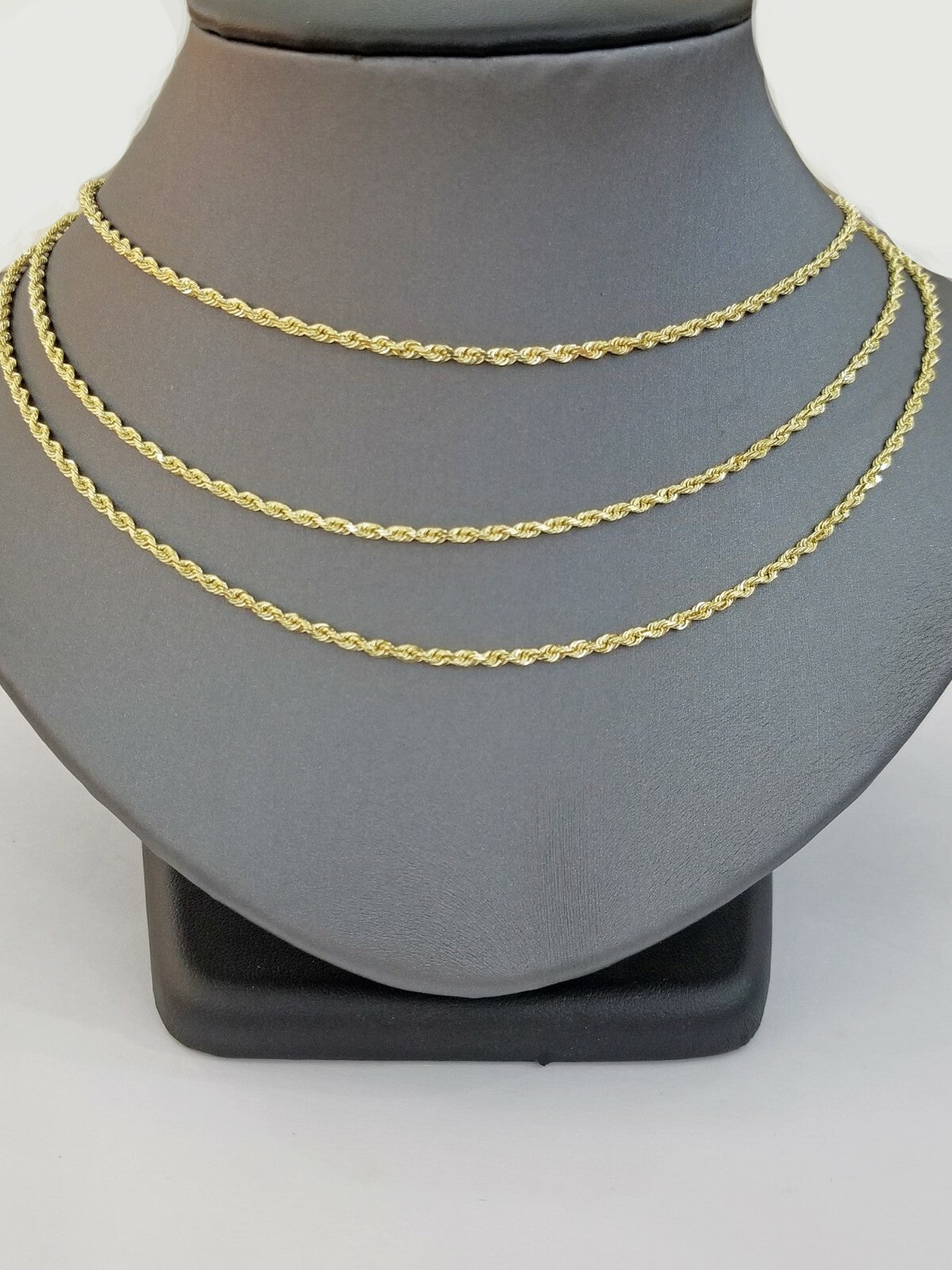 10K Solid Yellow Gold Rope Chain Diamond Cut 2mm 18 20 22 24 Inch