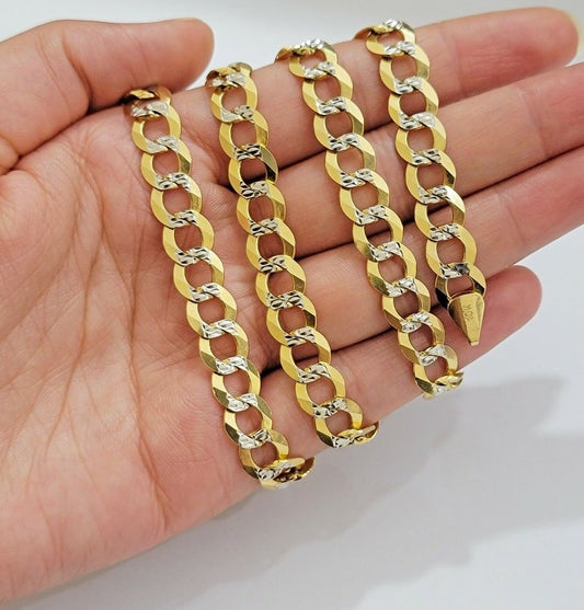 10k Yellow Gold Necklace Chain Cuban Curb Link 9mm 24" Inch Diamond Cut SOLID