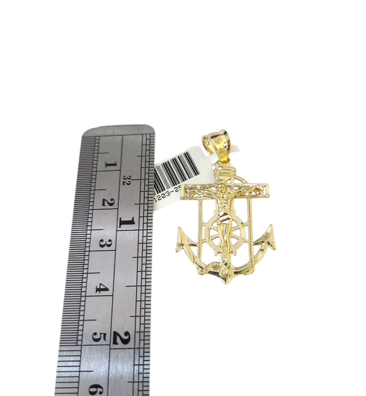 10k Gold Cuban Curb 3mm Chain Necklace Anchor Crucifix Charm Pendant 18"-28"