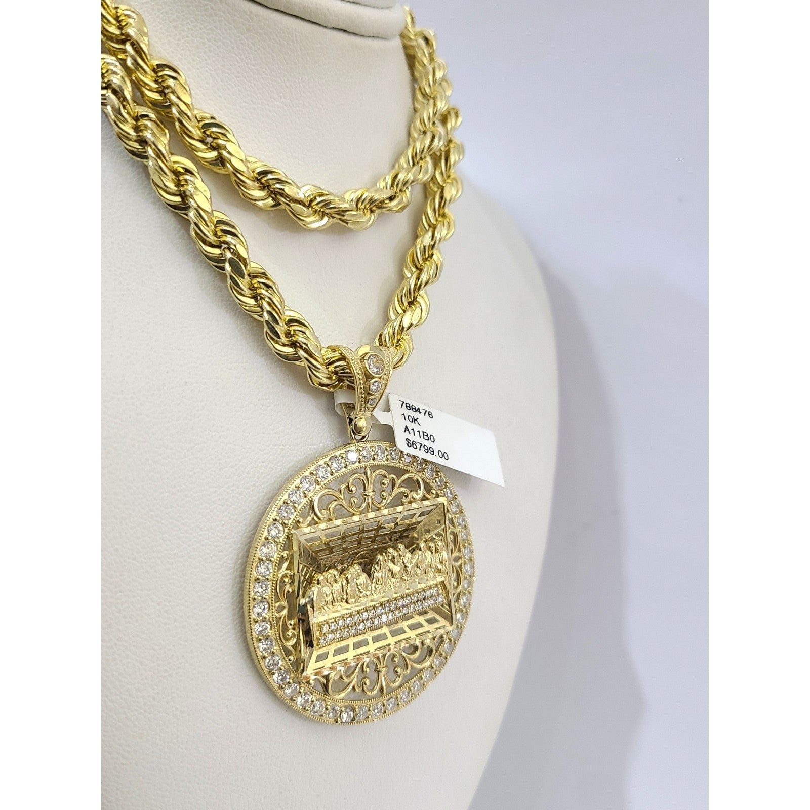 Real 10k Rope Chain Last Supper 7mm 20"-30" Necklace Pendant Set Gold Men