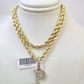 10k Rope Chain P Diamond Initial Charm Necklace Pendant Set 4mm 20"-30" Gold