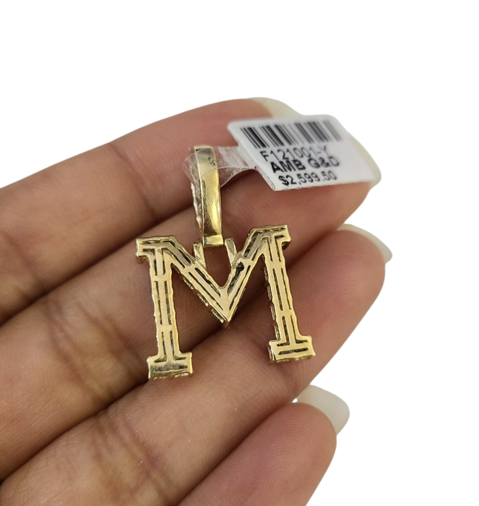 10K Gold Miami Cuban Chain M Diamond Initial 20"-28" 3mm Pendant Necklace SET