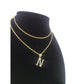 10K Gold Solid Franco Chain N Initial CZ Stone Pendant Set 1mm 16 18 20 22 Women