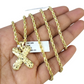 Real 10k Rope Chain X Nugget Initial Charm 3mm 18"-28" Necklace Set Pendant Gold
