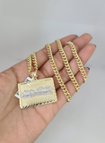 10kt Gold Miami Cuban Chain Last Supper Charm Pendant 5mm 18-28 Inch Necklace