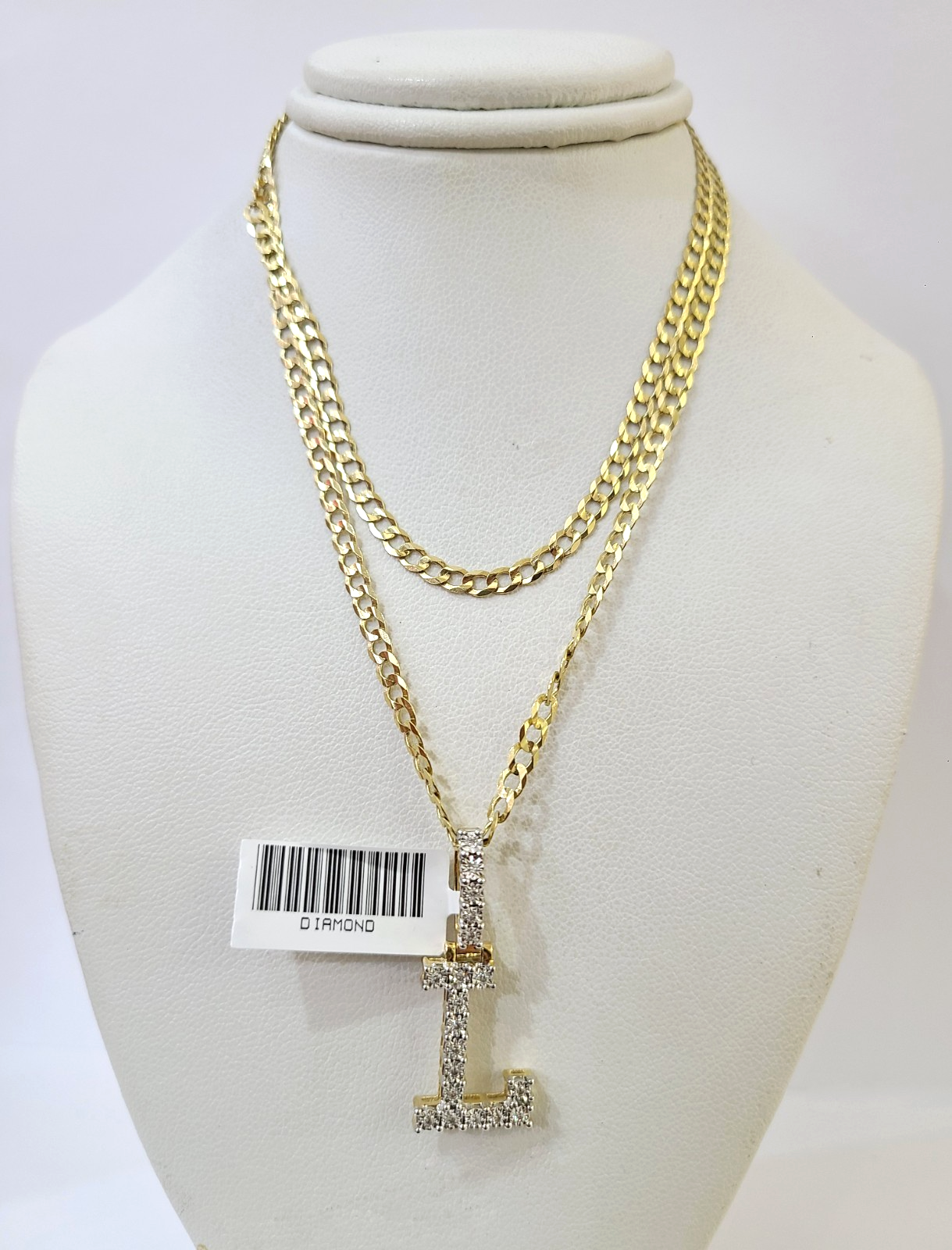 10k Gold Chain Necklace Cuban Curb L Diamond Initial Pendant Set 3mm 20"-30"