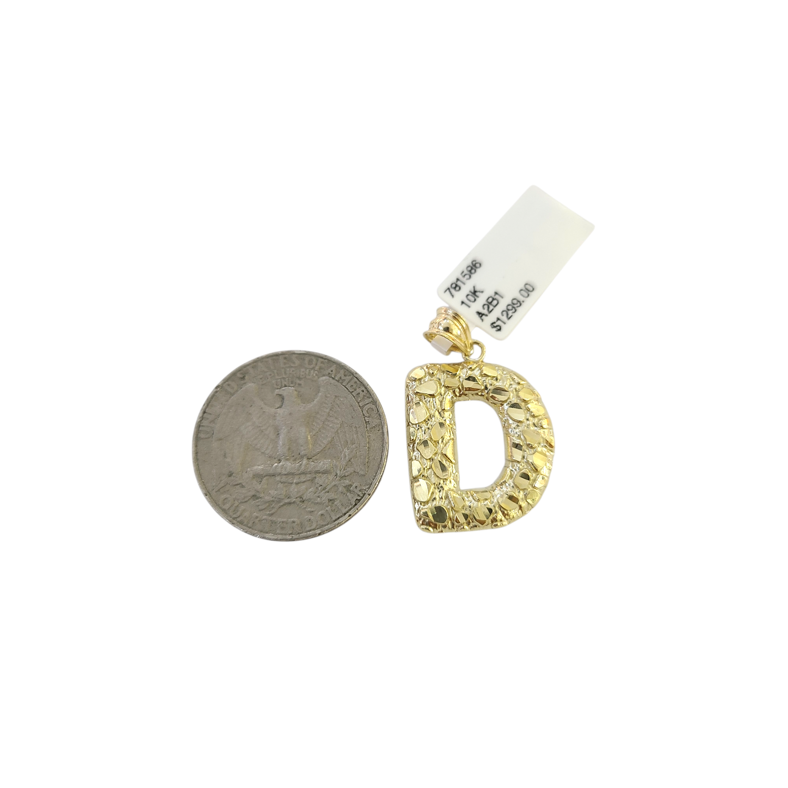 Real 10k Yellow Gold Nugget D Initial Alphabet Charm Pendant 10KT