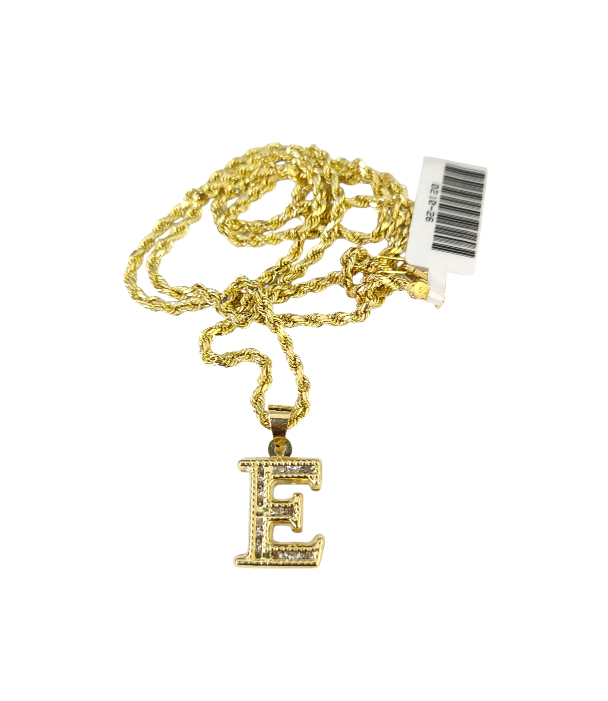 10k 2.5mm Rope Chain E Initial Alphabet Pendant 16"-28" Gold Set Charm Necklace