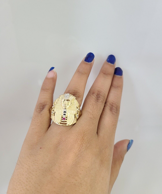 10k Yellow Gold Pharaoh Head Ring Casual Men's Band Genuine Brand New