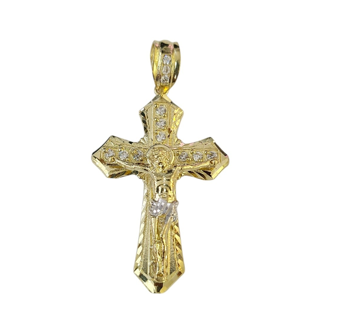 2" Diamond-Cut Jesus Crucifix Cross Pendant Real 10K Yellow White Gold / Men's