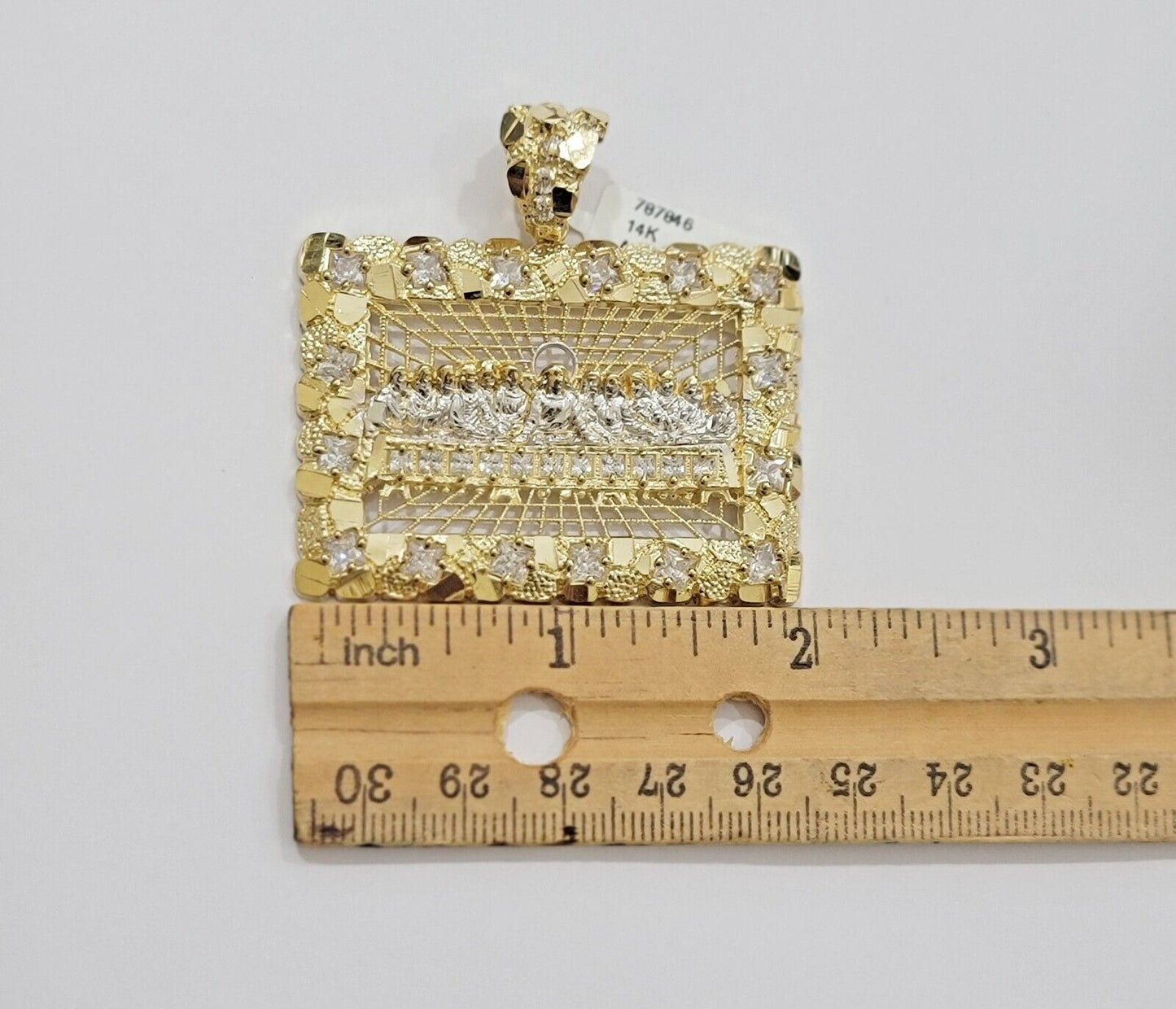 Men's Real 14k Yellow Gold Pendant Nugget Last Supper Charm Medallion 2" 14kt