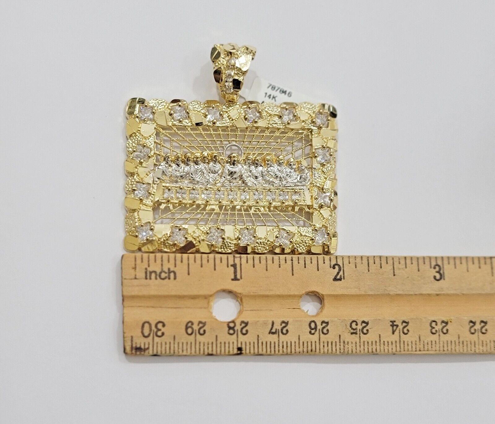 Men's Real 14k Yellow Gold Pendant Nugget Last Supper Charm Medallion 2" 14kt