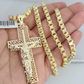 Real 10k Gold Byzantine Necklace Jesus Cross Charm SET Chain 20"-30" 4mm