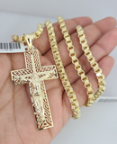 Real 10k Gold Byzantine Necklace Jesus Cross Charm SET Chain 20"-30" 4mm