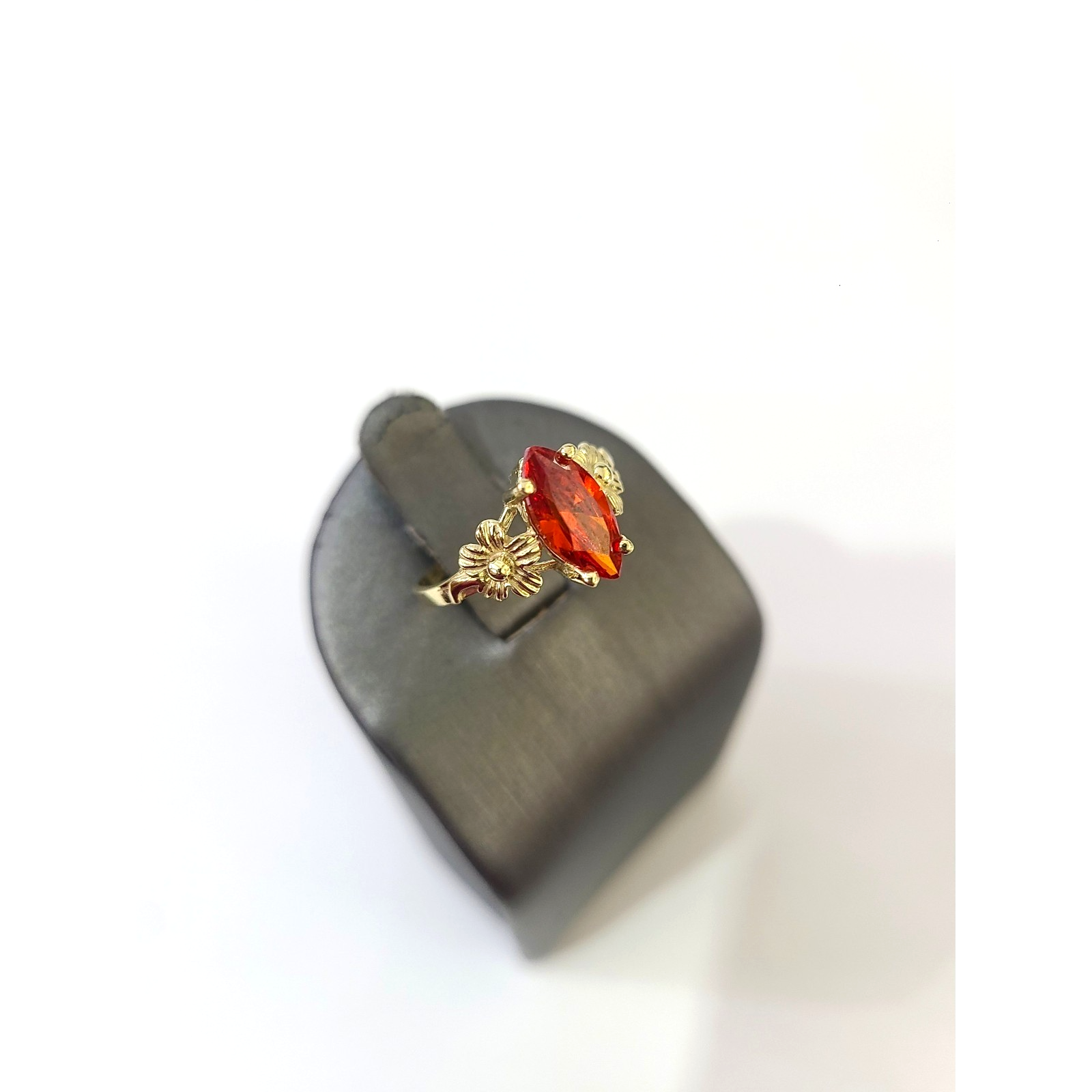 10k Gold Floral Ring Orange Marquise CZ Stone Statement Ladies Statement