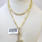 10k Gold Figaro Chain L Diamond Initial Pendant 3mm 20-28 inch SET Necklace