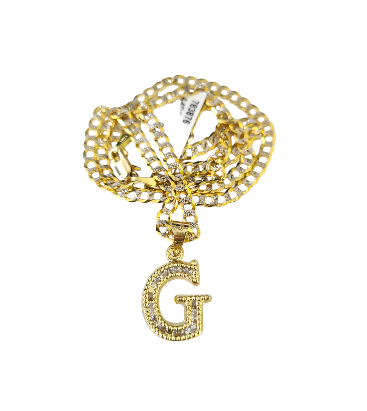 10k Gold Cuban Curb Chain Necklace G Initial Alphabet Pendant Charm 3mm Necklace