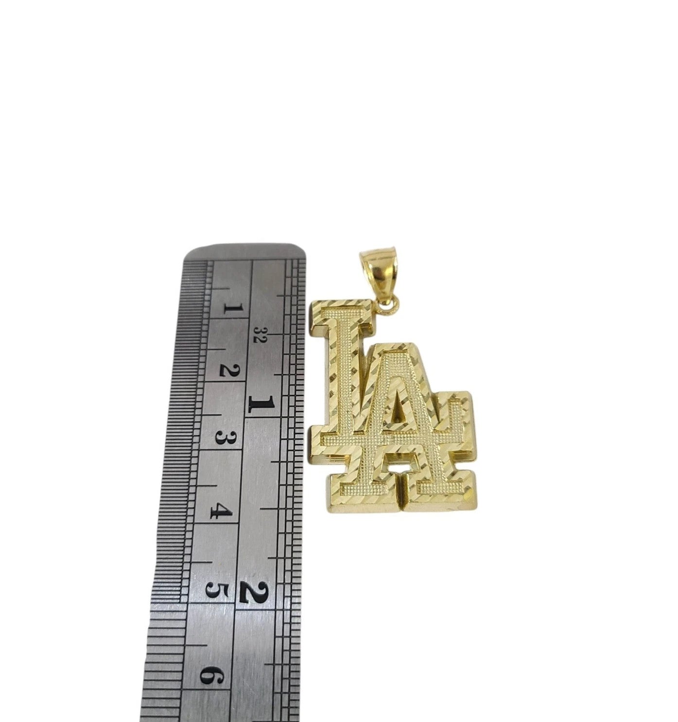 10K Yellow Gold LA Logo Pendant Charm Mens Los Angeles Diamond Cut Finish