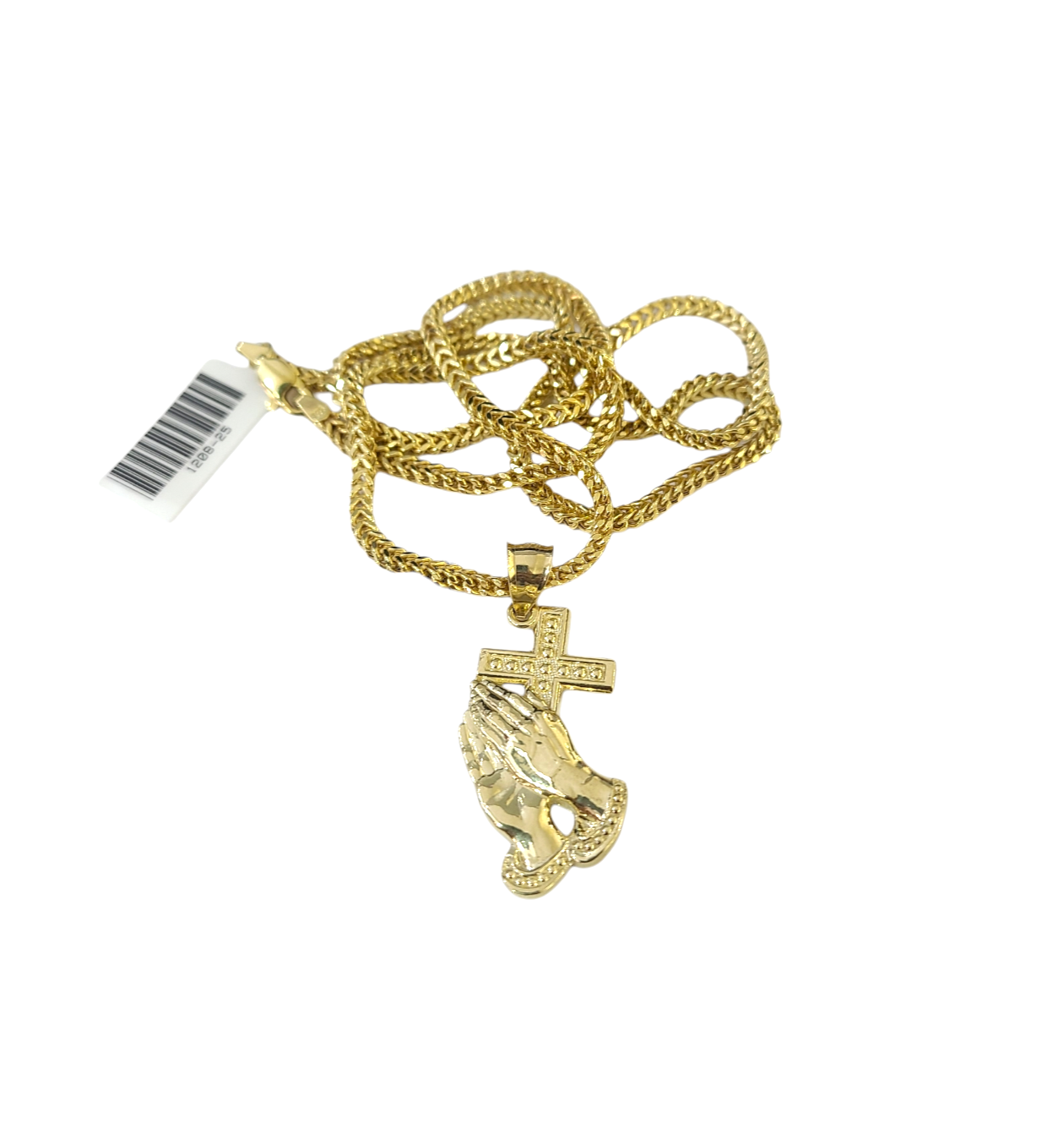 10k Gold Franco Chain Praying Hands Cross Pendant Necklace SET 2.5mm 18"-26"
