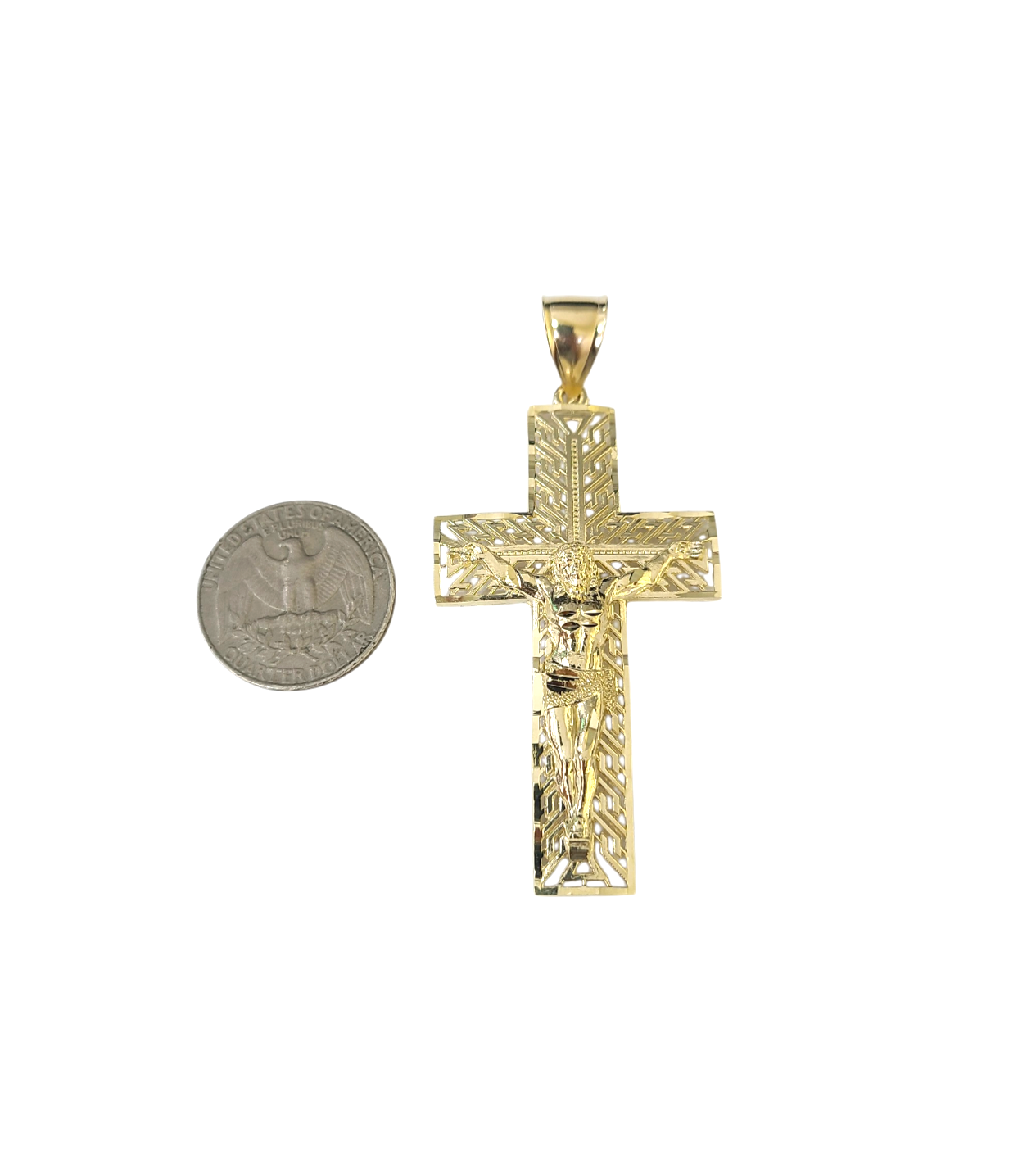 10k Yellow Gold Cuban Curb Chain Holy Cross Pendant SET Charm 8mm Necklace Men