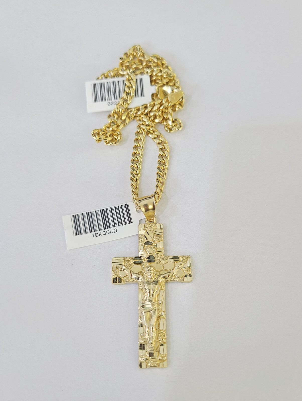 10k Nugget Cross Miami Cuban Chain 4mm 22 inch SET Necklace Pendant